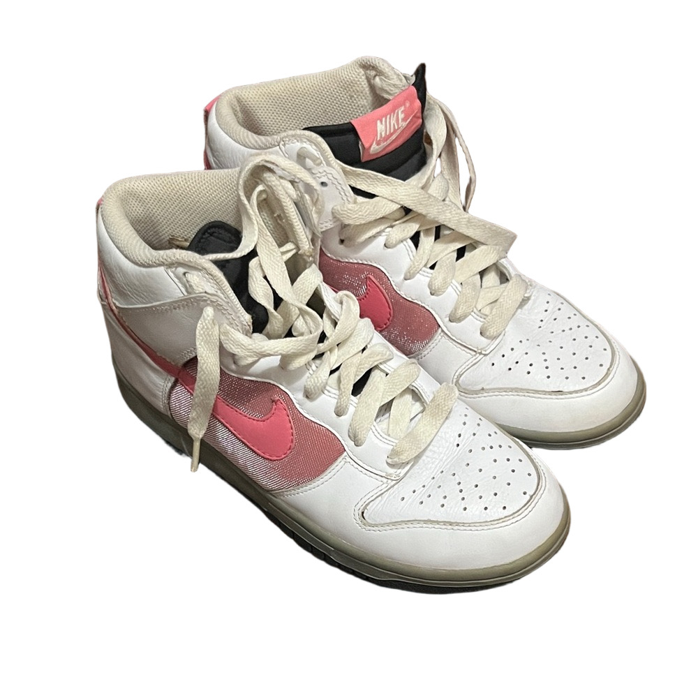 Nike White and Pink High-Tops Sneakers Size: 8